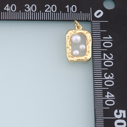 Gold Square Pearl Charms,18K Gold Filled Clear Enamel Square Pendant,Square Charm Bracelet Necklace for DIY Jewelry Making Supply