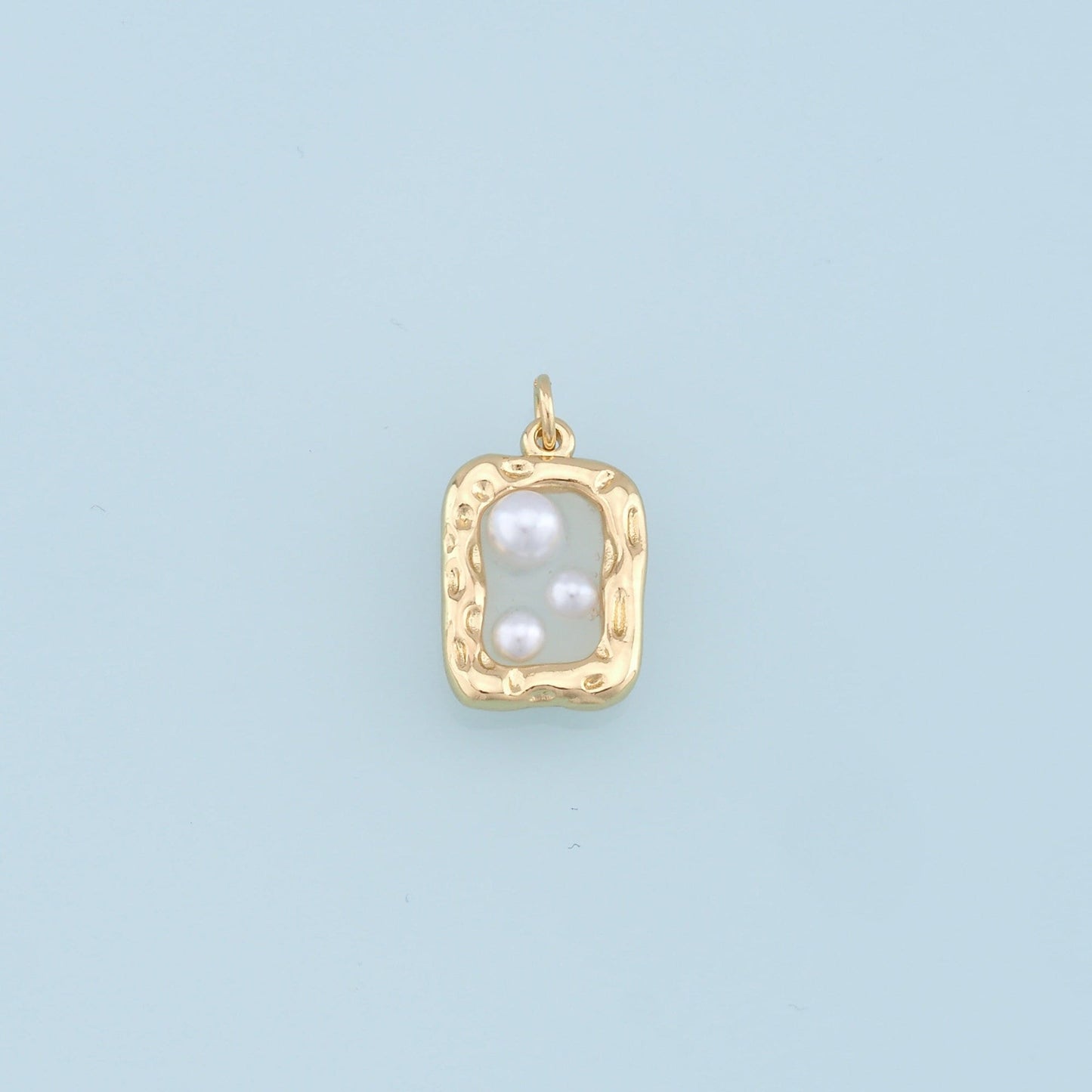 Gold Square Pearl Charms,18K Gold Filled Clear Enamel Square Pendant,Square Charm Bracelet Necklace for DIY Jewelry Making Supply