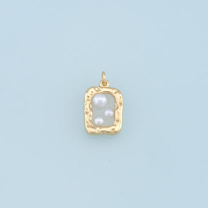 Gold Square Pearl Charms,18K Gold Filled Clear Enamel Square Pendant,Square Charm Bracelet Necklace for DIY Jewelry Making Supply