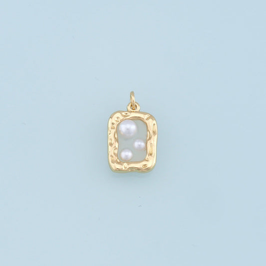 Gold Square Pearl Charms,18K Gold Filled Clear Enamel Square Pendant,Square Charm Bracelet Necklace for DIY Jewelry Making Supply