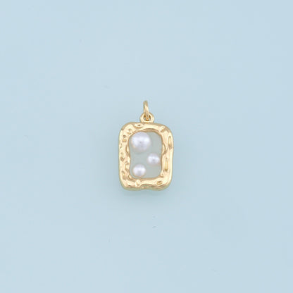 18K Gold Filled Pearl Square Charm Pendant for Jewelry Making
