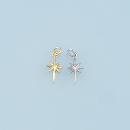 Gold Star Charms,18K Gold Filled Starburst Pendant,North Star Charm Bracelet Necklace for DIY Jewelry Making Supply