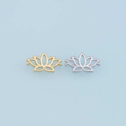 Gold Lotus Connector Charms,18K Gold Filled lotus Pendant,Silver lotus Charm Bracelet Necklace for DIY Jewelry Making Supply