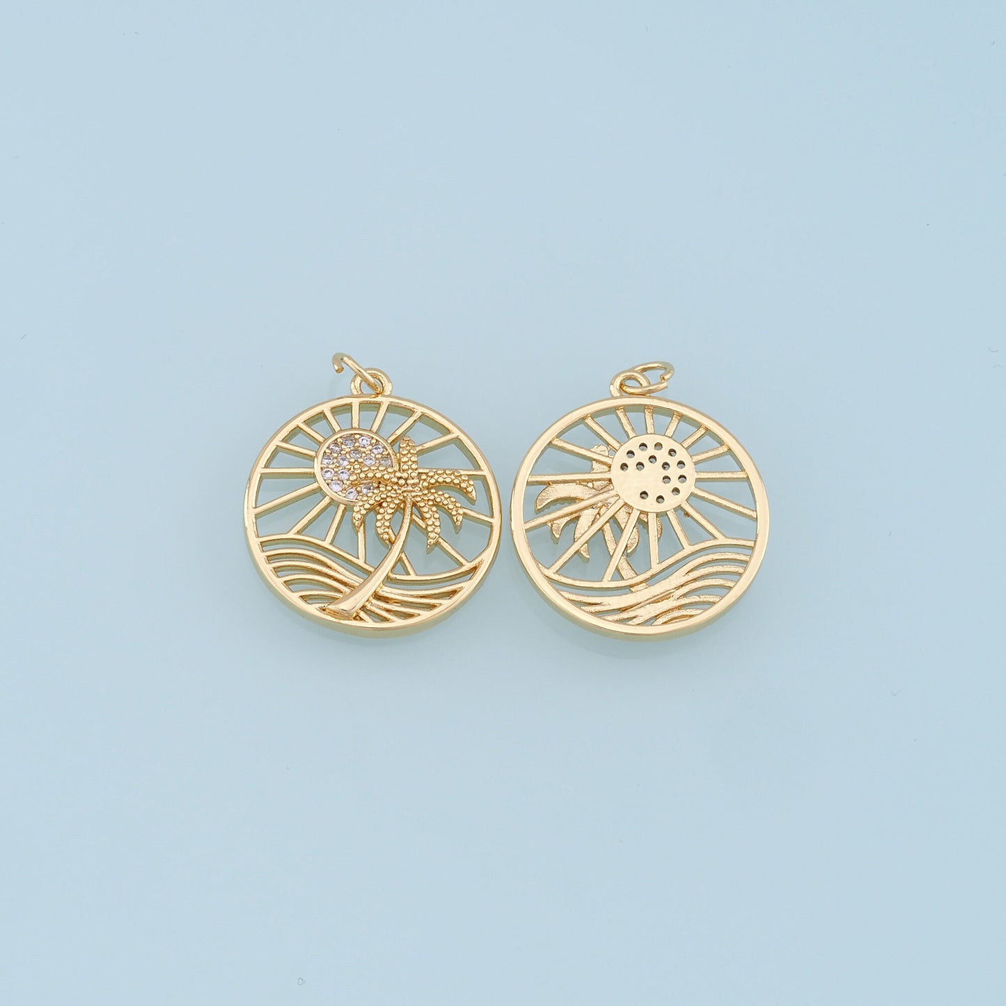 Gold Palm Tree Charms,18K Gold Filled Palm tree Pendant,Summer coconut tree Charm Bracelet Necklace for DIY Jewelry Making Supply