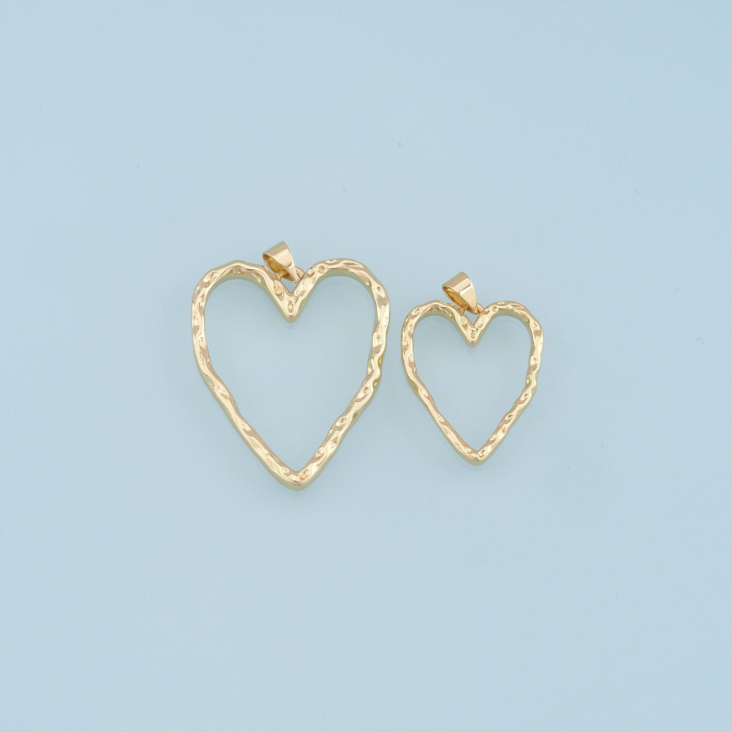 Gold Heart Hollow Charms,18K Gold Filled Heart Pendant,Heart Charm Bracelet Necklace for DIY Jewelry Making Supply