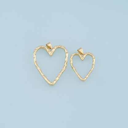 Gold Heart Hollow Charms,18K Gold Filled Heart Pendant,Heart Charm Bracelet Necklace for DIY Jewelry Making Supply