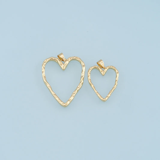 Gold Heart Hollow Charms,18K Gold Filled Heart Pendant,Heart Charm Bracelet Necklace for DIY Jewelry Making Supply