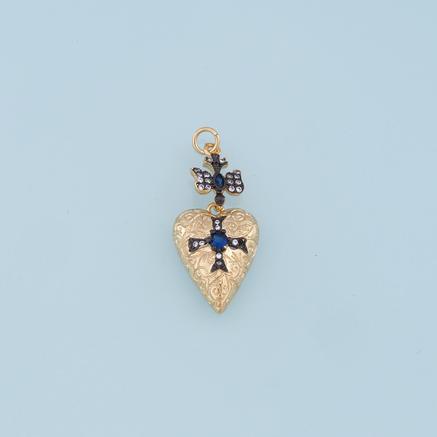 Gold Heart Cross Charms,18K Gold Filled Heart Pendant,Cross Charm Bracelet Necklace for DIY Jewelry Making Supply