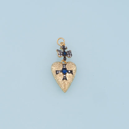 Gold Heart Cross Charms,18K Gold Filled Heart Pendant,Cross Charm Bracelet Necklace for DIY Jewelry Making Supply