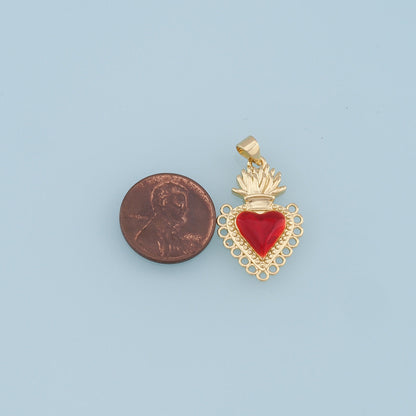Gold Sacred Heart Charms,18K Gold Filled Enamel Sacred Heart Pendant,Sacred Heart Charm Bracelet Necklace for DIY Jewelry Mak