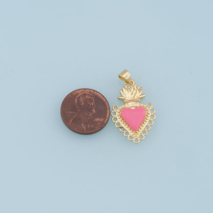 Gold Sacred Heart Charms,18K Gold Filled Enamel Sacred Heart Pendant,Sacred Heart Charm Bracelet Necklace for DIY Jewelry Making Supply