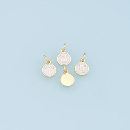 18K Gold Filled Enamel Zodiac Constellation Charms,Zodiac Symbol,White Horoscope Charm,Gold Astrological Zodiac Sign Minimalist Jewelry