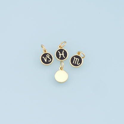 18K Gold Filled Enamel Zodiac Constellation Charms,Zodiac Symbol,Black Horoscope Charm,Gold Astrological Zodiac Sign Minimali