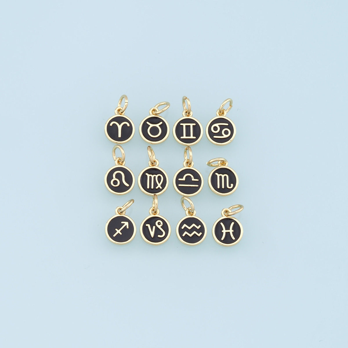 18K Gold Filled Enamel Zodiac Constellation Charms,Zodiac Symbol,Black Horoscope Charm,Gold Astrological Zodiac Sign Minimali