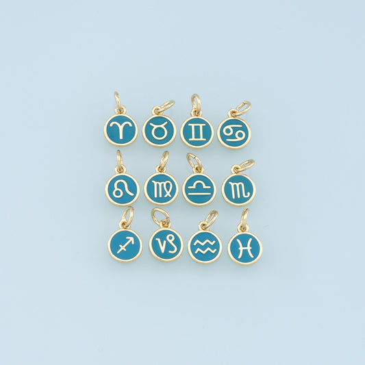 18K Gold Filled Enamel Zodiac Constellation Charms,Zodiac Symbol,Blue Horoscope Charm,Gold Astrological Zodiac Sign Minimalist Jewelry