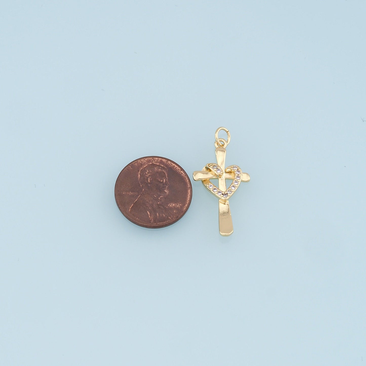 Gold Heart Cross Charms,18K Gold Filled Heart Pendant,CZ Cross Charm Bracelet Necklace for DIY Jewelry Making Supply
