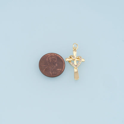 Gold Heart Cross Charms,18K Gold Filled Heart Pendant,CZ Cross Charm Bracelet Necklace for DIY Jewelry Making Supply