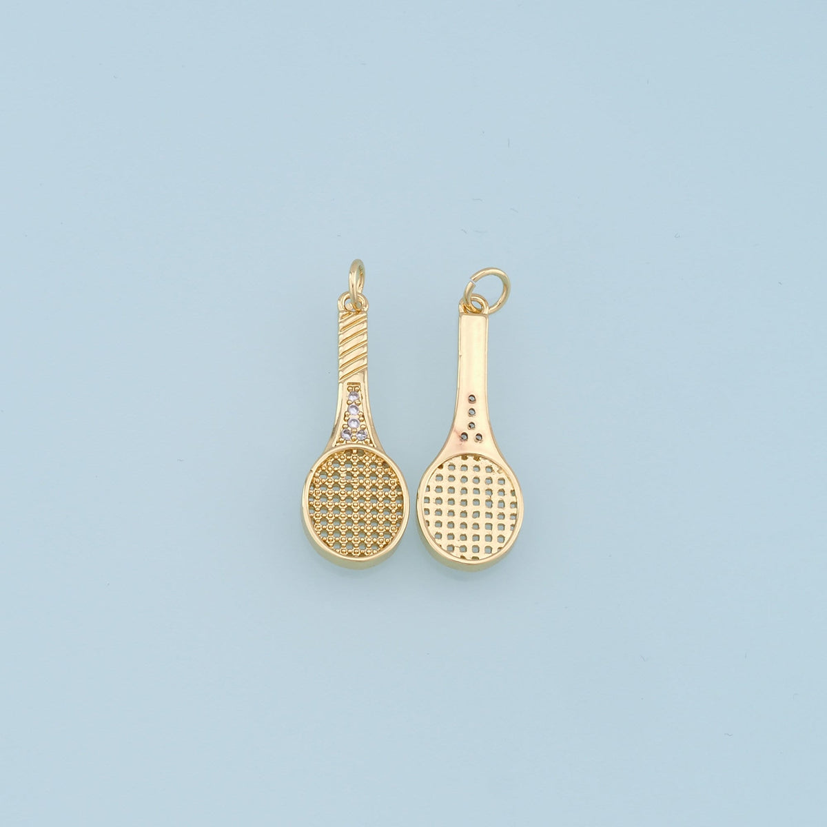 Gold tennis racket Charms,18K Gold Filled CZ tennis racket Pendant,tennis racket Charm Bracelet Necklace for DIY Jewelry Maki