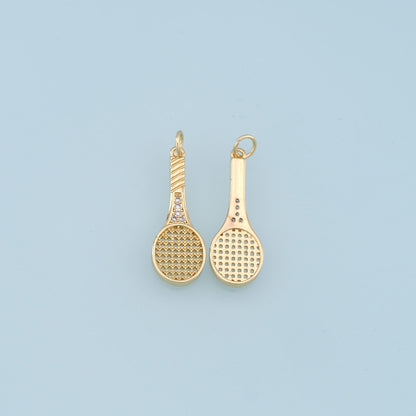 Gold tennis racket Charms,18K Gold Filled CZ tennis racket Pendant,tennis racket Charm Bracelet Necklace for DIY Jewelry Maki