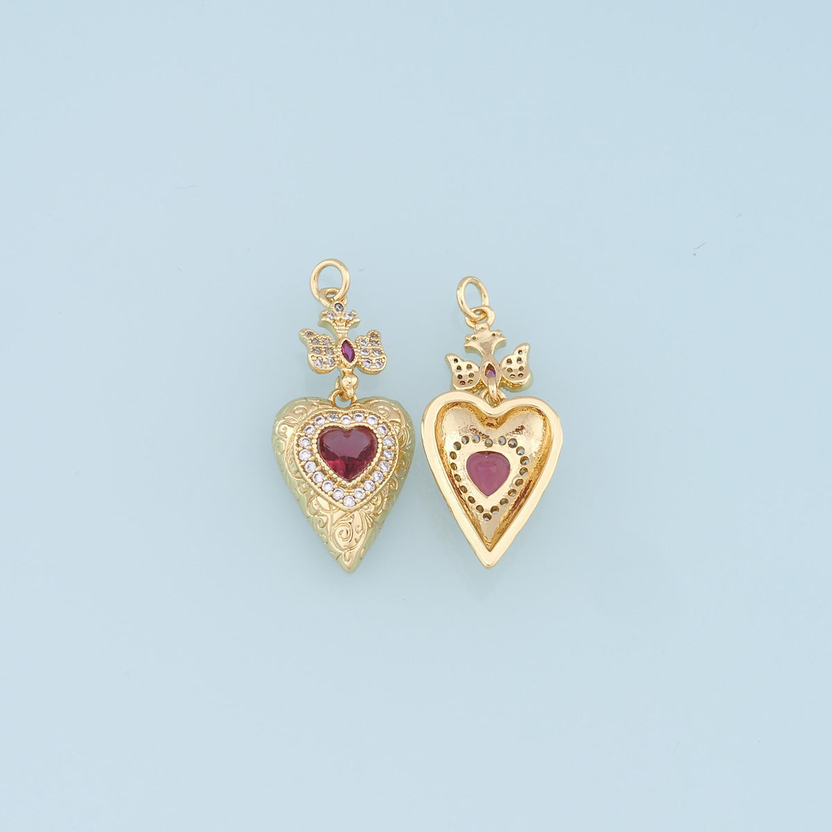 Gold Heart Charms,18K Gold Filled Heart Pendant,Cross Charm Bracelet Necklace for DIY Jewelry Making Supply