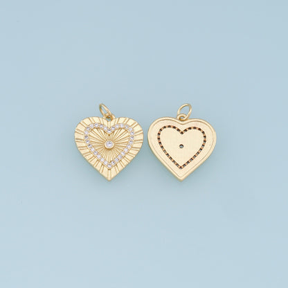 18K Gold Filled Cubic Zirconia Heart Charm Pendant for Jewelry Making