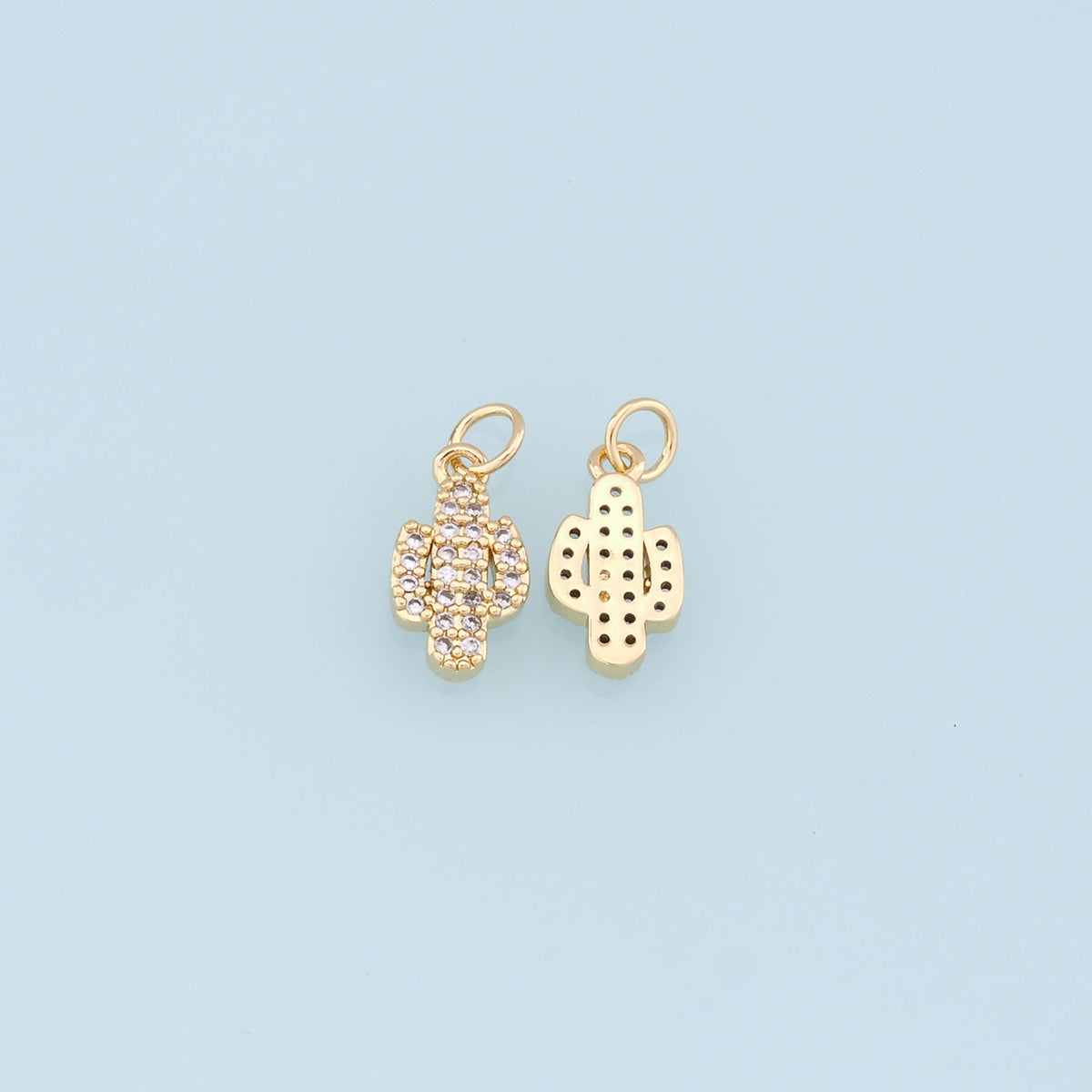 Gold Cactus Charms,18K Gold Filled CZ Micro Pave Cactus Pendant,Desert Charm Bracelet Necklace for DIY Jewelry Making Supply