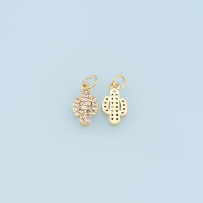 Gold Cactus Charms,18K Gold Filled CZ Micro Pave Cactus Pendant,Desert Charm Bracelet Necklace for DIY Jewelry Making Supply