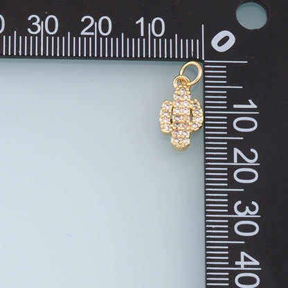 Gold Cactus Charms,18K Gold Filled CZ Micro Pave Cactus Pendant,Desert Charm Bracelet Necklace for DIY Jewelry Making Supply