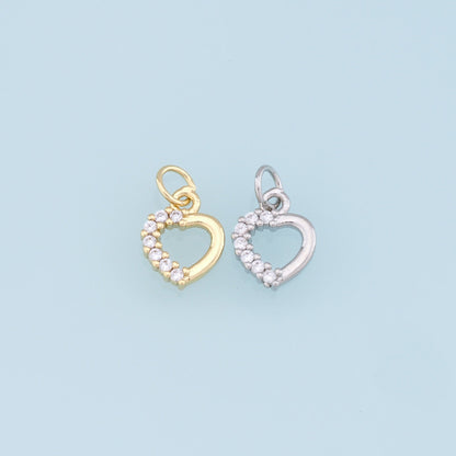Gold Heart Charms,18K Gold Filled Hollow Heart Pendant,CZ Micro Pave Heart Charm Bracelet Necklace for DIY Jewelry Making Supply