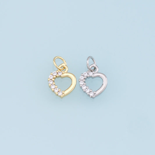 Gold Heart Charms,18K Gold Filled Hollow Heart Pendant,CZ Micro Pave Heart Charm Bracelet Necklace for DIY Jewelry Making Supply