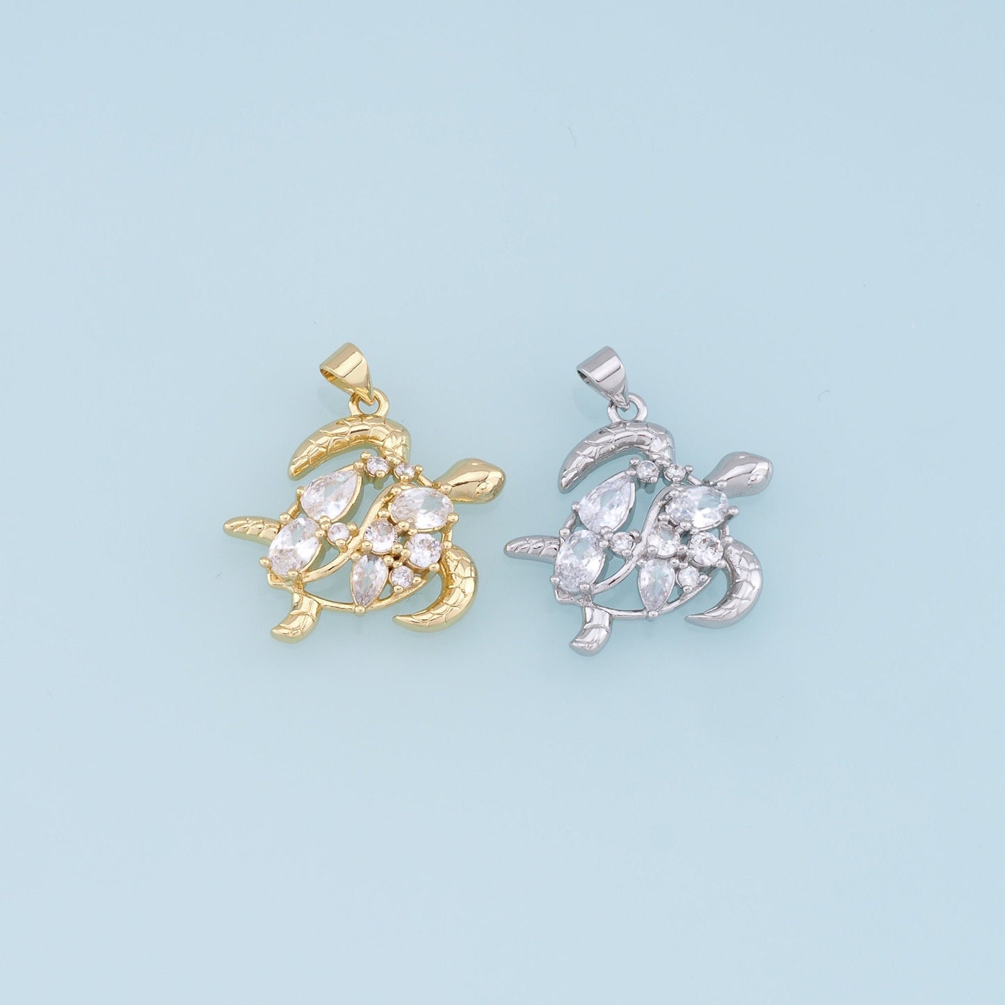 Gold Turtle Charms,18K Gold Filled Turtle Pendant,CZ Turtle Charm Bracelet Necklace for DIY Jewelry Making Supply