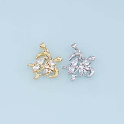 Gold Turtle Charms,18K Gold Filled Turtle Pendant,CZ Turtle Charm Bracelet Necklace for DIY Jewelry Making Supply