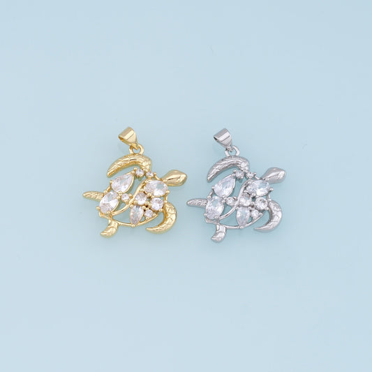 Gold Turtle Charms,18K Gold Filled Turtle Pendant,CZ Turtle Charm Bracelet Necklace for DIY Jewelry Making Supply