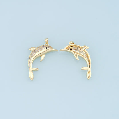Gold Dolphin Charms,18K Gold Filled Dolphin Pendant,CZ Micro Pave Dolphin Charm Bracelet Necklace for DIY Jewelry Making Supply
