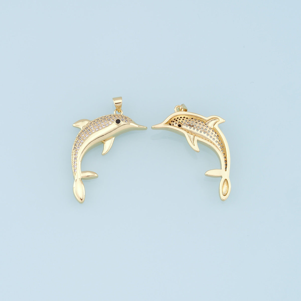 18K Gold Filled Dolphin CZ Charm Pendant for Jewelry Making