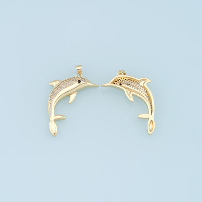 Gold Dolphin Charms,18K Gold Filled Dolphin Pendant,CZ Micro Pave Dolphin Charm Bracelet Necklace for DIY Jewelry Making Supp