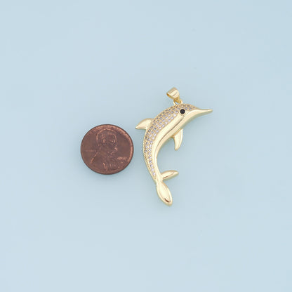 Gold Dolphin Charms,18K Gold Filled Dolphin Pendant,CZ Micro Pave Dolphin Charm Bracelet Necklace for DIY Jewelry Making Supp