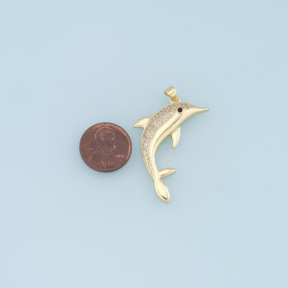 18K Gold Filled Dolphin CZ Charm Pendant for Jewelry Making