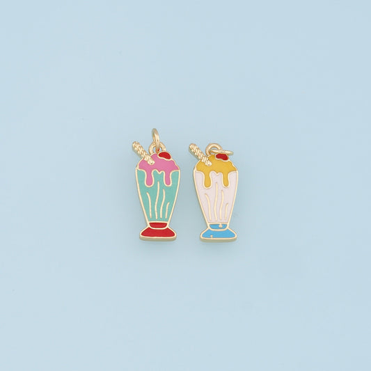Ice Cream Charms,18K Gold Filled Enamel Ice Cream Pendant,Cute Ice Cream Cup Charm Bracelet Necklace for DIY Jewelry Making Supply
