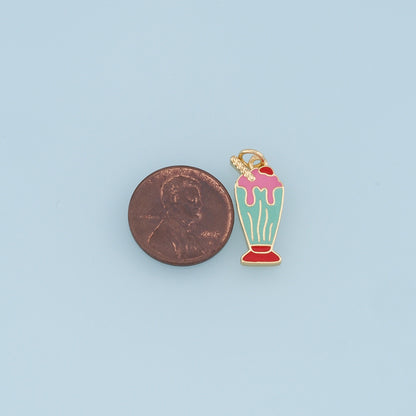 Ice Cream Charms,18K Gold Filled Enamel Ice Cream Pendant,Cute Ice Cream Cup Charm Bracelet Necklace for DIY Jewelry Making Supply