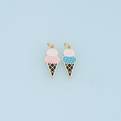 Ice Cream Charms,18K Gold Filled Enamel Ice Cream Pendant,Cute Ice Cream Charm Bracelet Necklace for DIY Jewelry Making Suppl