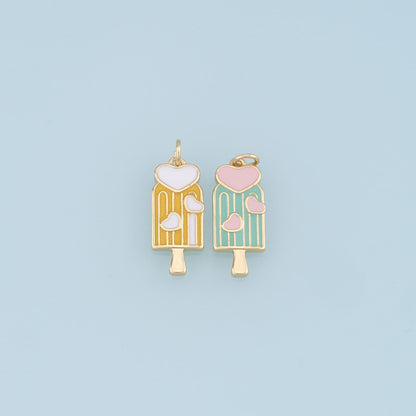 Ice Cream Charms,18K Gold Filled Enamel Ice Cream Pendant,Cute Ice Cream Heart Charm Bracelet Necklace for DIY Jewelry Making Supply