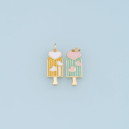 Ice Cream Charms,18K Gold Filled Enamel Ice Cream Pendant,Cute Ice Cream Heart Charm Bracelet Necklace for DIY Jewelry Making Supply