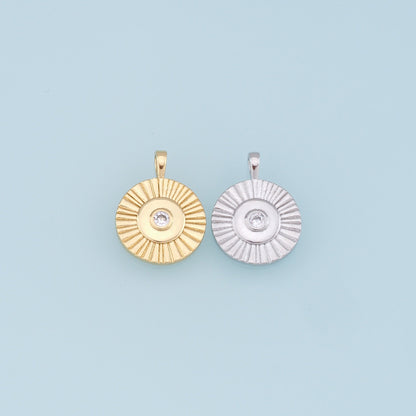 Gold Sun Charms,18K Gold Filled Round Pendant,Round Charm Bracelet Necklace for DIY Jewelry Making Supply