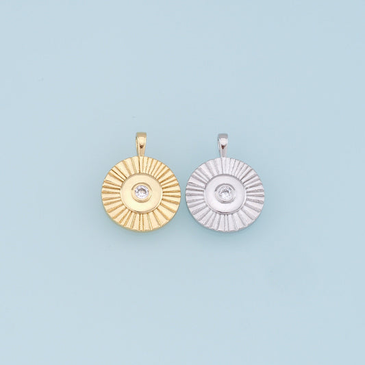 Gold Sun Charms,18K Gold Filled Round Pendant,Round Charm Bracelet Necklace for DIY Jewelry Making Supply
