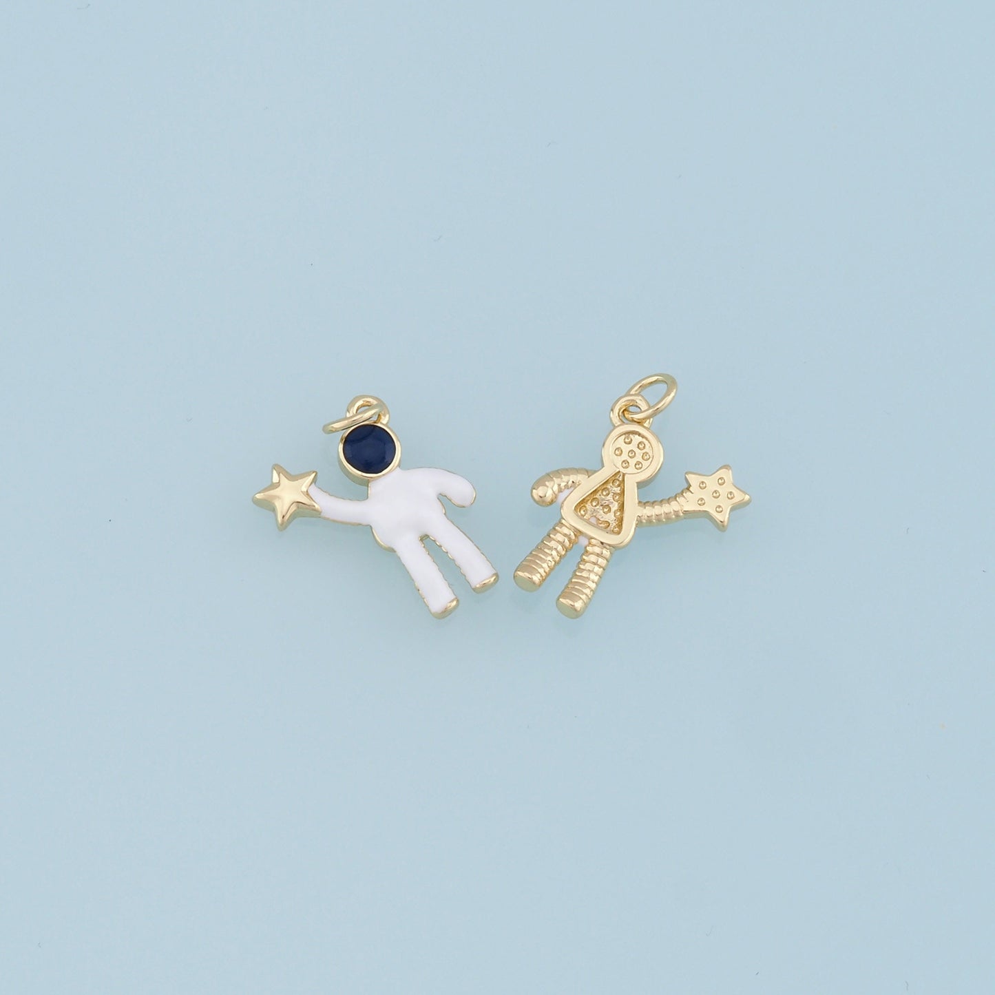 Gold Astronaut Star Charms,18K Gold Filled Astronaut Pendant,Enamel Astronaut Charm Bracelet Necklace for DIY Jewelry Making Supply