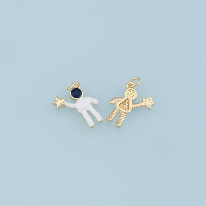 Gold Astronaut Star Charms,18K Gold Filled Astronaut Pendant,Enamel Astronaut Charm Bracelet Necklace for DIY Jewelry Making Supply