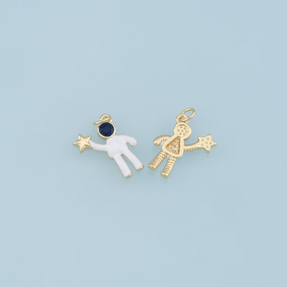 Gold Astronaut Star Charms,18K Gold Filled Astronaut Pendant,Enamel Astronaut Charm Bracelet Necklace for DIY Jewelry Making 