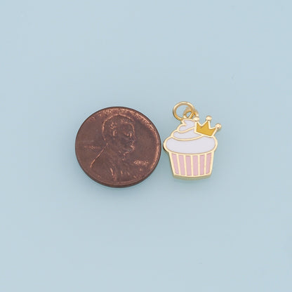 Gold Cake Charms,18K Gold Filled Enamel Cake Pendant,Cute Cake Charm Bracelet Necklace for DIY Jewelry Making Supply