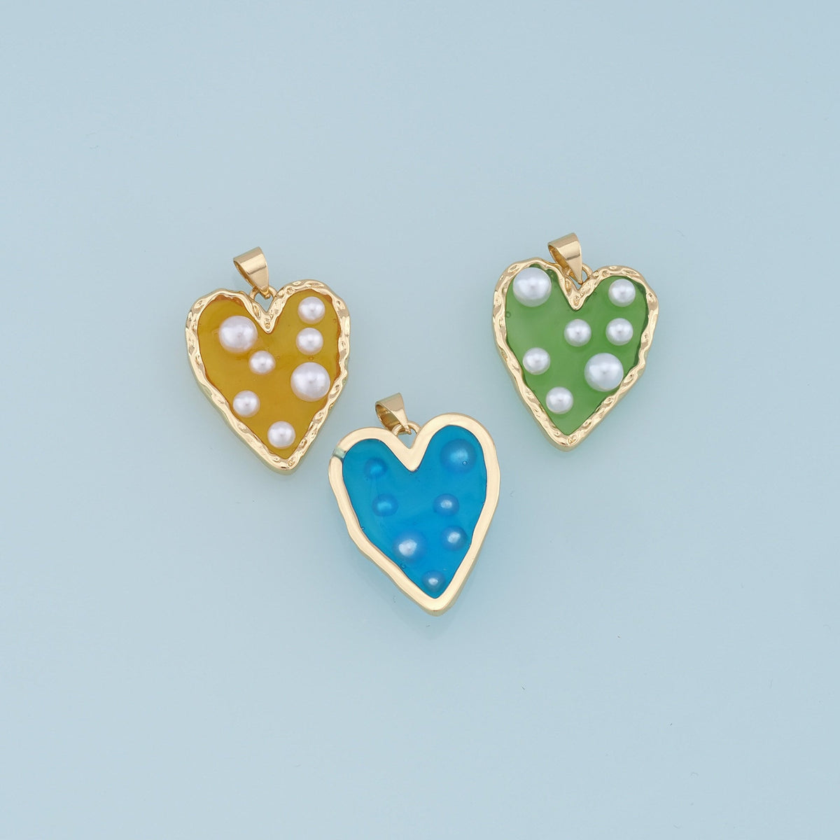 18K Gold Filled Heart Enamel Pearl Charm Pendant for Jewelry Making